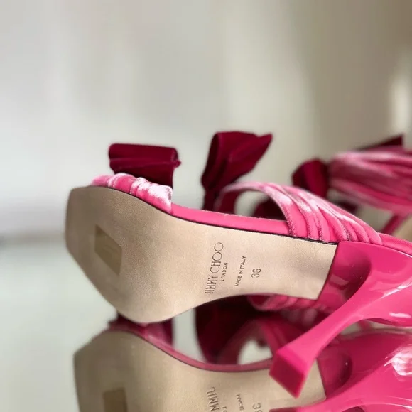 New JIMMY CHOO Flaca 100 Bow-Embellished Velvet Mules 36 $1,095 - Picture 14 of 15